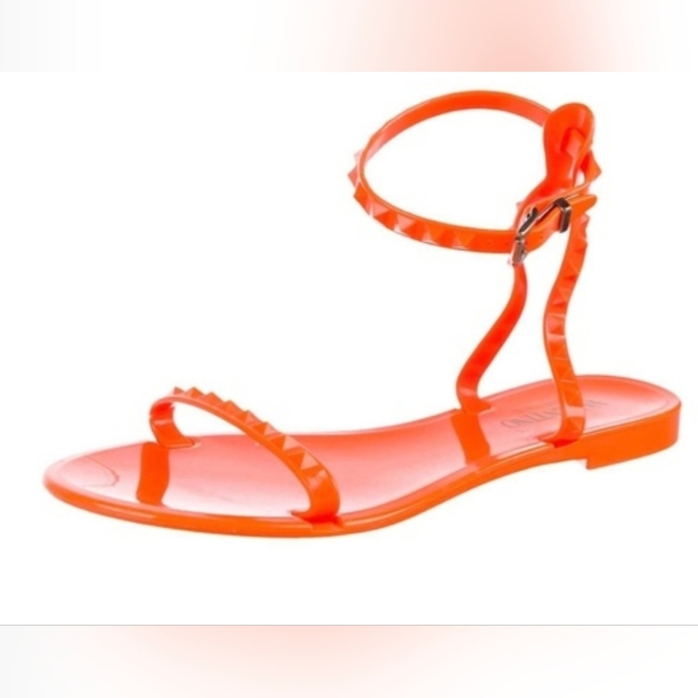 Valentino Rockstud Orange Jelly Sandals Sz 37